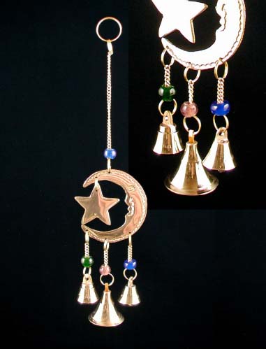 Small Brass Wind Chime with Moon & Star